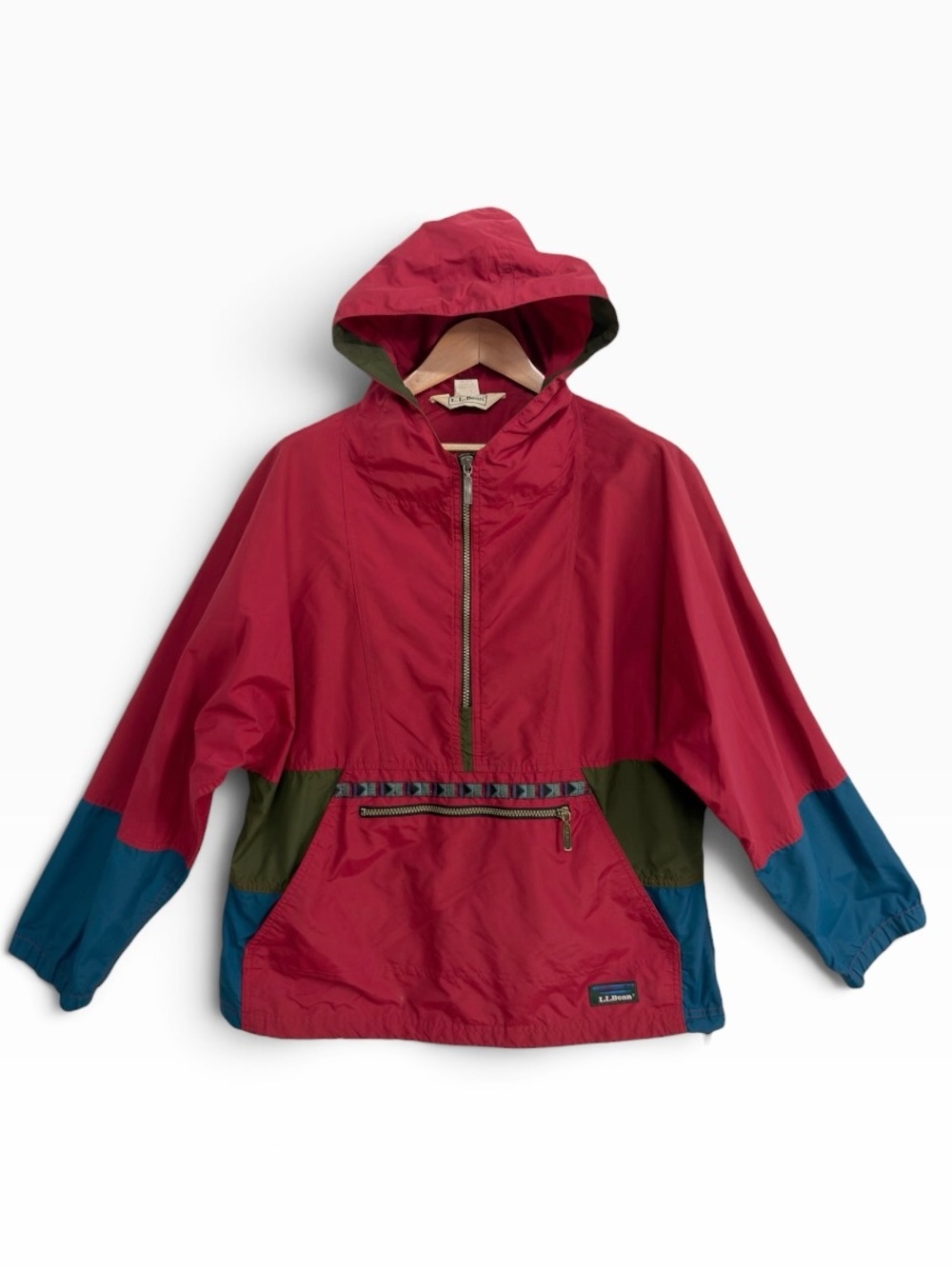 Vintage L.L. Bean Anorak Windbreaker Colorblock Aztec Pullover Jacket Mens Med